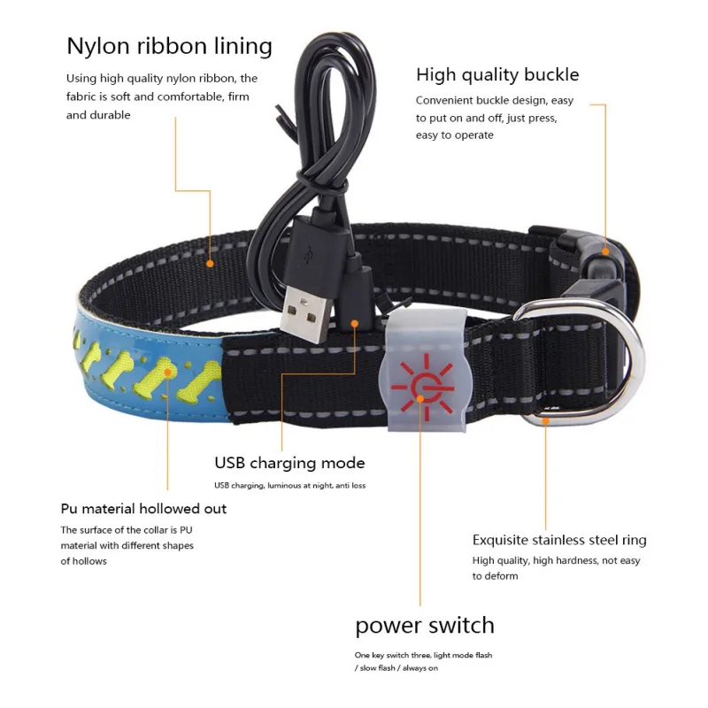 LED Flashing Dog Collar USB Rechargable Pet Cat Luminous Collar Glowing Necklace Outdoor Anti-lost Night Safety For Dog Walking
LED Flashing Dog Collar USB Rechargable Pet Cat Luminous Collar Glowing Necklace Outdoor Anti-lost Night Safety For Dog Walking
