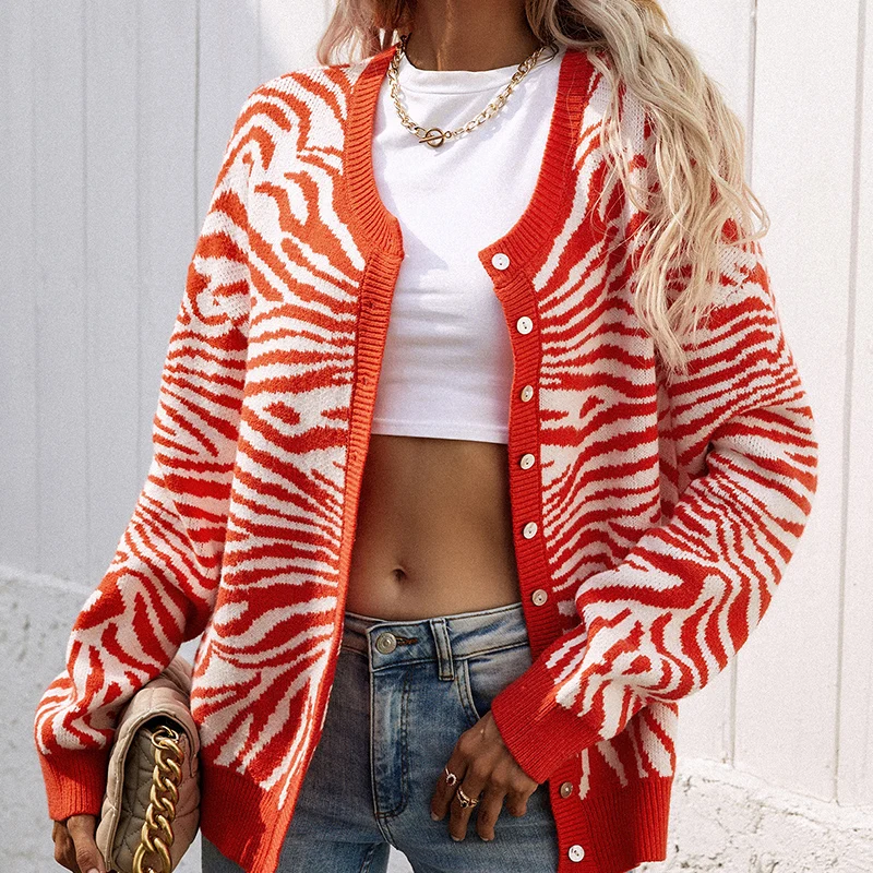 Fashion Red Zebra stripes Cardigan Sweater Women Buttons Up Casual Slim Jacket Female Autumn Winter Colorful Outerwear New
Fashion Red Zebra stripes Cardigan Sweater Women Buttons Up Casual Slim Jacket Female Autumn Winter Colorful Outerwear New