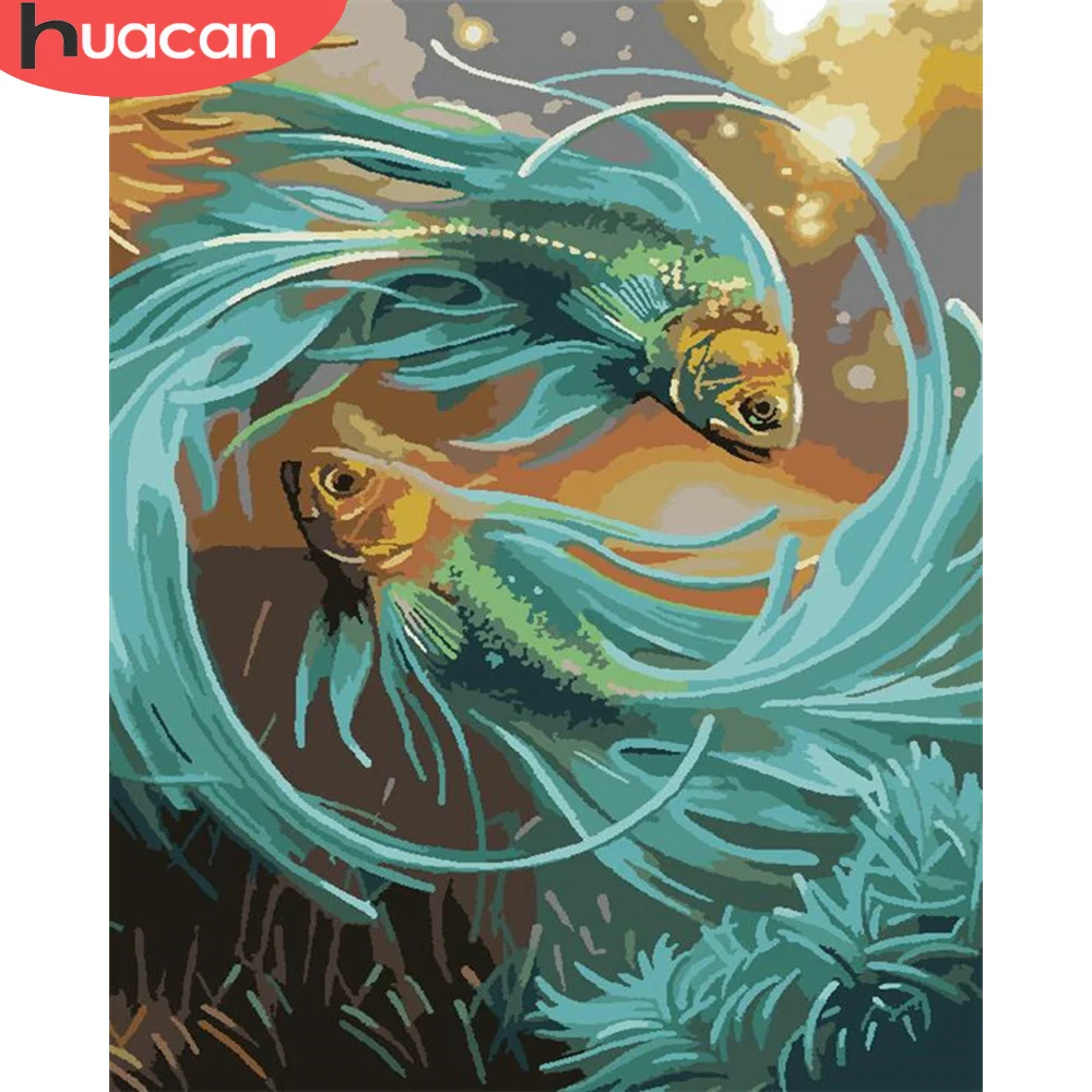 HUACAN краска по номерам Рыбы DIY картинки наборы животных ручная ed ing Art рисунок на