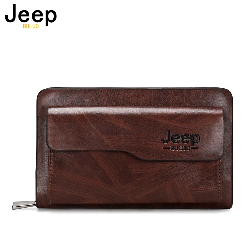 Мужской Длинный кошелек JEEP BULUO коричневый клатч из мягкой кожи деловая сумка для