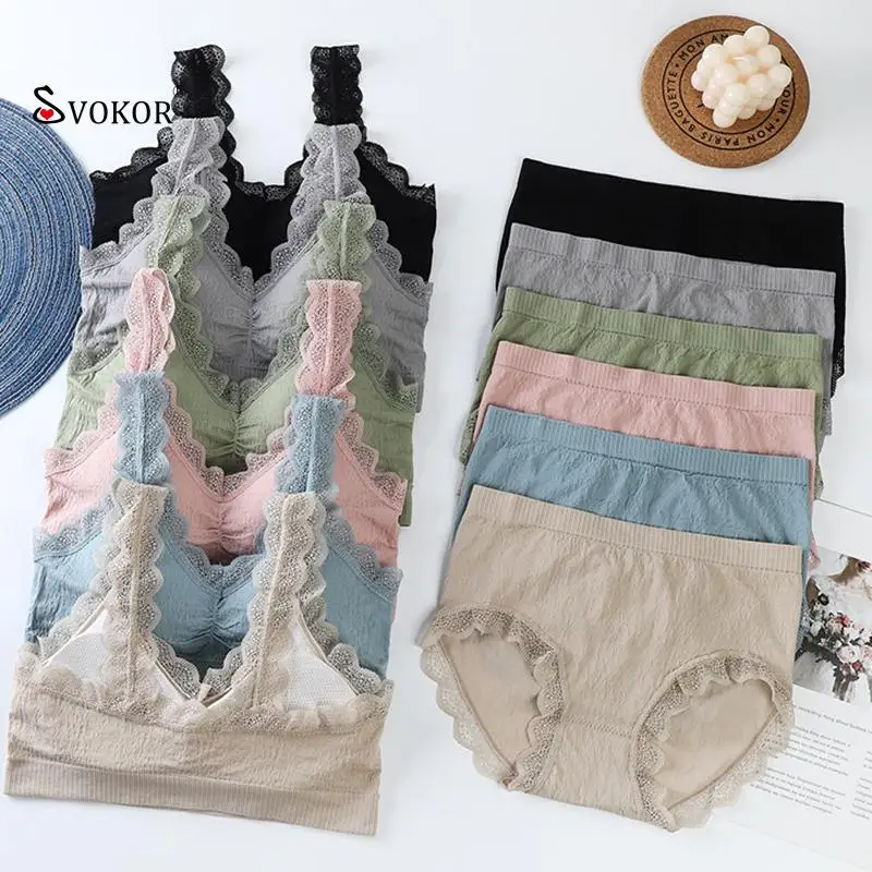 SVOKOR Sexy Lace Bra Set For Women Sport Bra Top Wireless Push Up Bralette Mid Rise Panties Soft Thin Underwear Suit 
SVOKOR Sexy Lace Bra Set For Women Sport Bra Top Wireless Push Up Bralette Mid Rise Panties Soft Thin Underwear Suit