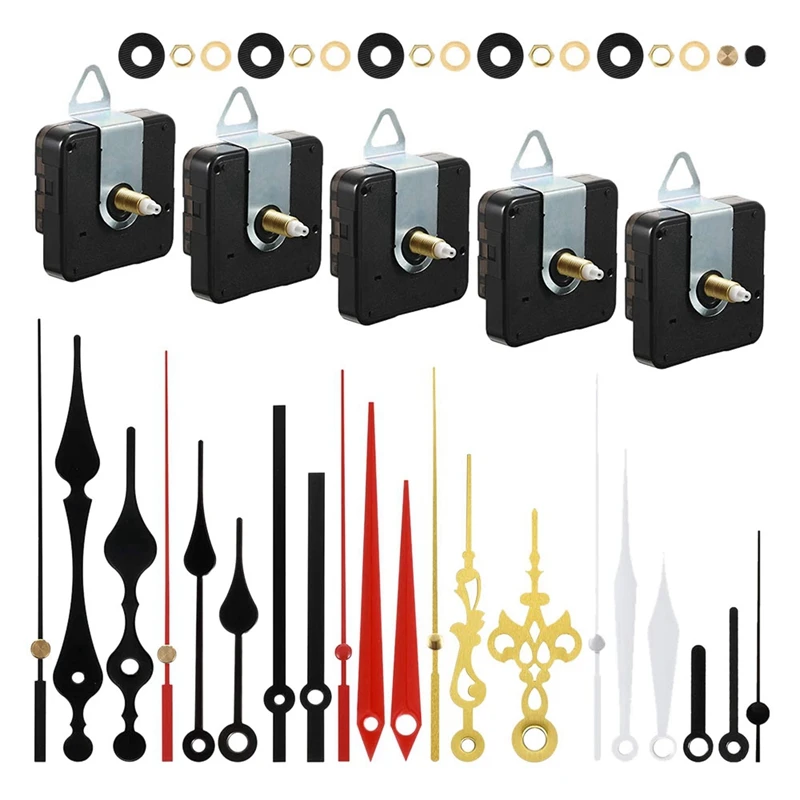 5 Pcs DIY Quartz Clock Movement Mechanism Repair Parts Replacement with 7 Different Pairs Clock Hands and Motor Kit
5 Pcs DIY Quartz Clock Movement Mechanism Repair Parts Replacement with 7 Different Pairs Clock Hands and Motor Kit