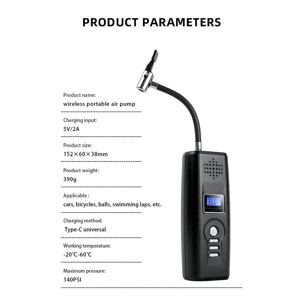 Car Air Compressor Inflator Pump With LED Lamp For Car Motorcycle Bicycle Tire Inflatable Wireless Electric Air Pump
Car Air Compressor Inflator Pump With LED Lamp For Car Motorcycle Bicycle Tire Inflatable Wireless Electric Air Pump