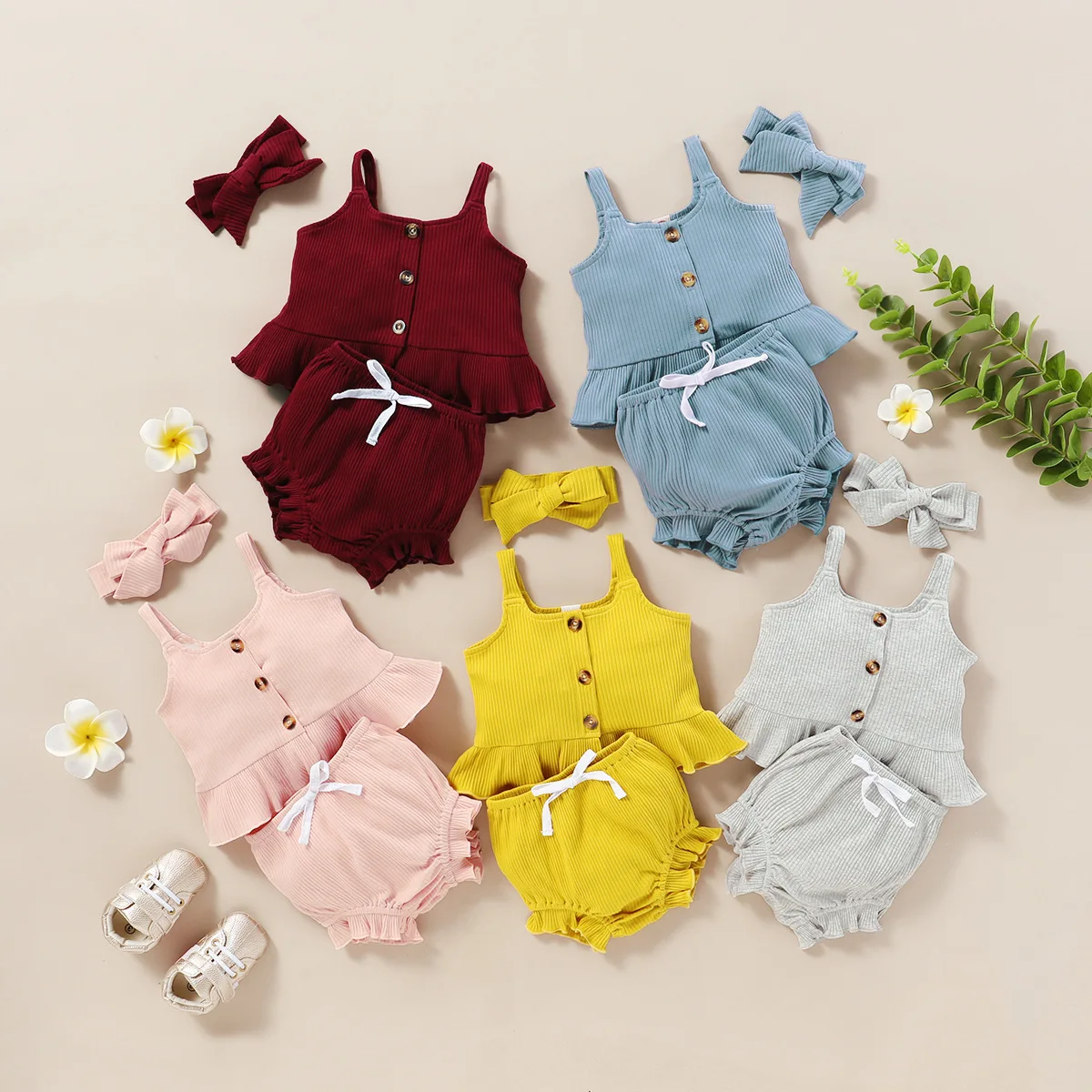 3Pcs Cute Infant Girls Outfit Set Sling Romper Jumpsuit Flower Solid Bowknot Children Pants Hair Band Newborn Baby Kids Clothing
3Pcs Cute Infant Girls Outfit Set Sling Romper Jumpsuit Flower Solid Bowknot Children Pants Hair Band Newborn Baby Kids Clothing