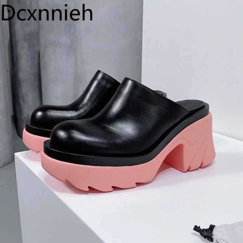 New Colorful Chunky Heels Summer Closed Toe Slippers Woman Thick Sole 8.5 cm Heels Round Toe Ladies Genuine Leather Mules Autumn
New Colorful Chunky Heels Summer Closed Toe Slippers Woman Thick Sole 8.5 cm Heels Round Toe Ladies Genuine Leather Mules Autumn