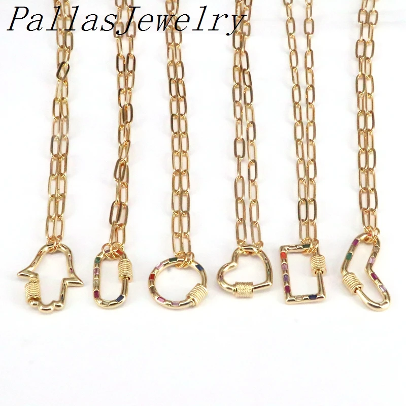 5Pcs Gold Color Carabiner Cubic Zirconia Heart Round Square Necklaces metal CHAIN Spiral Clasps Carabiner Chokers
5Pcs Gold Color Carabiner Cubic Zirconia Heart Round Square Necklaces metal CHAIN Spiral Clasps Carabiner Chokers