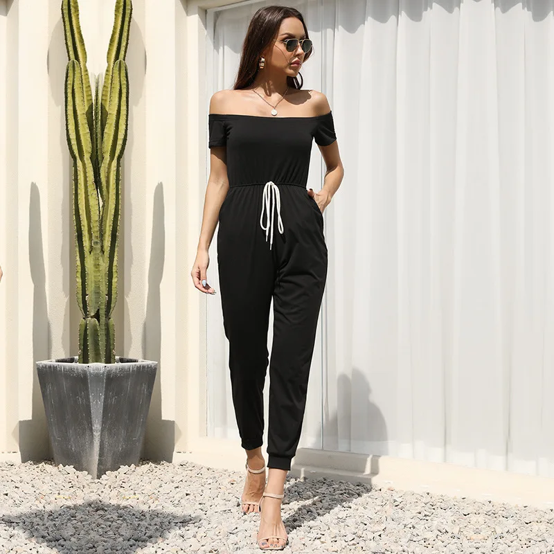 2021 New Women's Summer Solid Color Short-sleeved Casual Line Shoulder Straps Joint Pants Straight Pants European and American T
2021 New Women's Summer Solid Color Short-sleeved Casual Line Shoulder Straps Joint Pants Straight Pants European and American T