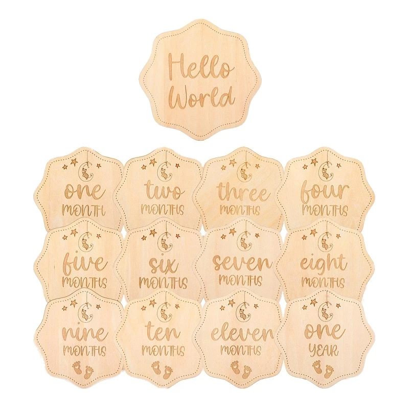 13 Pcs/Set Double Sided Printed Milestone Baby Wooden Cards Teether Newborn Birthday Monthly Recording Birth Cards
13 Pcs/Set Double Sided Printed Milestone Baby Wooden Cards Teether Newborn Birthday Monthly Recording Birth Cards