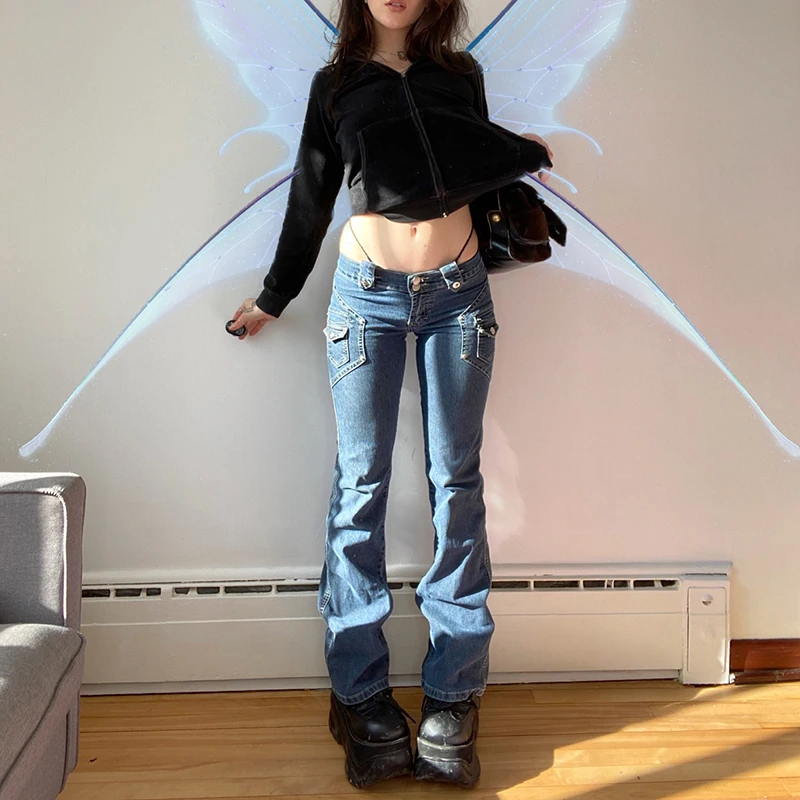 Женские повседневные облегающие джинсы-трубы, модные однотонные джинсовые брюки с низкой талией и простроченными карманами 
Женские повседневные облегающие джинсы-трубы, модные однотонные джинсовые брюки с низкой талией и простроченными карманами