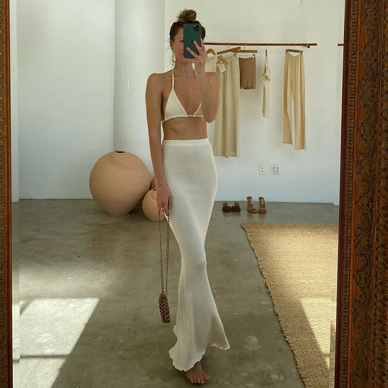 2 Pieces Women Sexy Sleeveless Halterneck Suit,Female Solid Color Halter Neck Strappy Vest+ Package Hip Long Skirt for Summer
2 Pieces Women Sexy Sleeveless Halterneck Suit,Female Solid Color Halter Neck Strappy Vest+ Package Hip Long Skirt for Summer