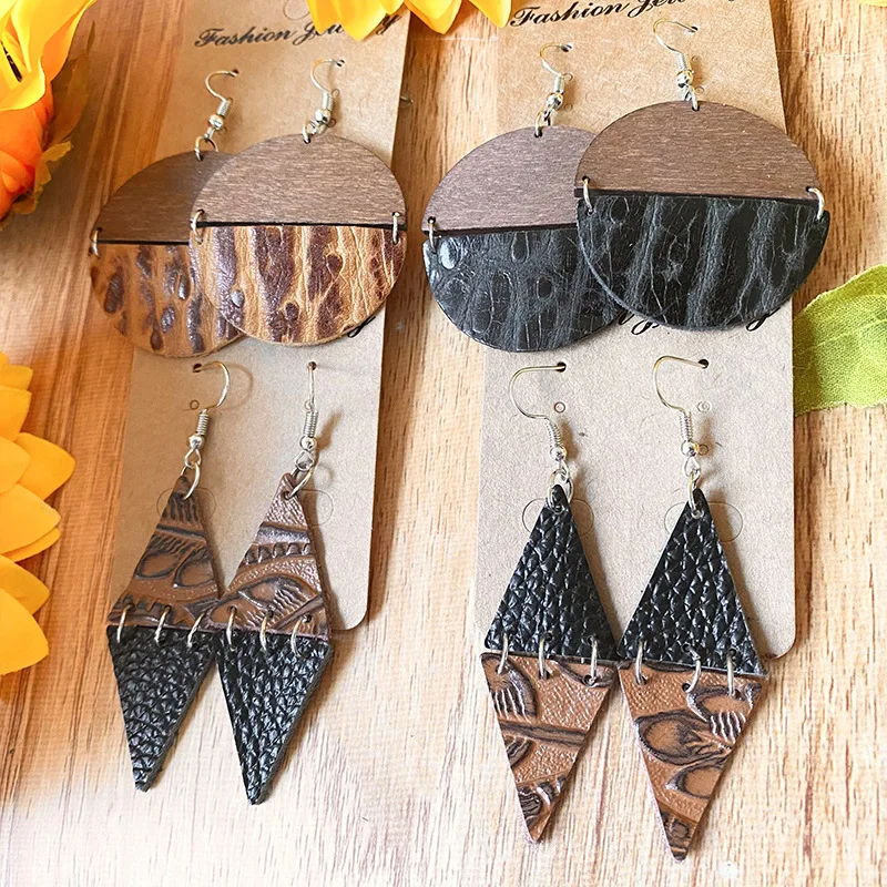 Geometric Triangle Embossed Wood Circle Genuine Leather Dangle Drop Earrings for Women Birthday Gift Fashion Trendy Jewelry
Geometric Triangle Embossed Wood Circle Genuine Leather Dangle Drop Earrings for Women Birthday Gift Fashion Trendy Jewelry