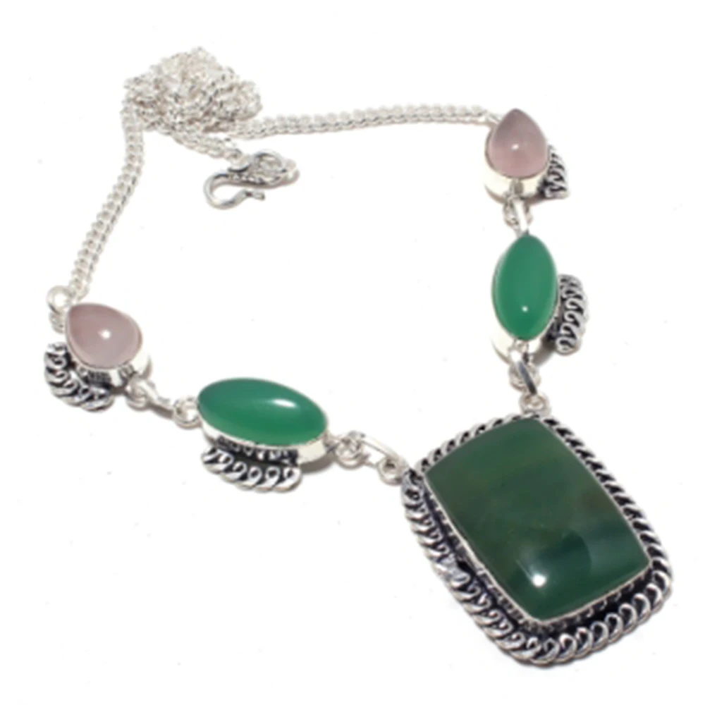 Green Obsidoan,Rose Quartz,Rose Quartz Necklace Silver Overlay over Copper, 47.3 cm, N4189
Green Obsidoan,Rose Quartz,Rose Quartz Necklace Silver Overlay over Copper, 47.3 cm, N4189