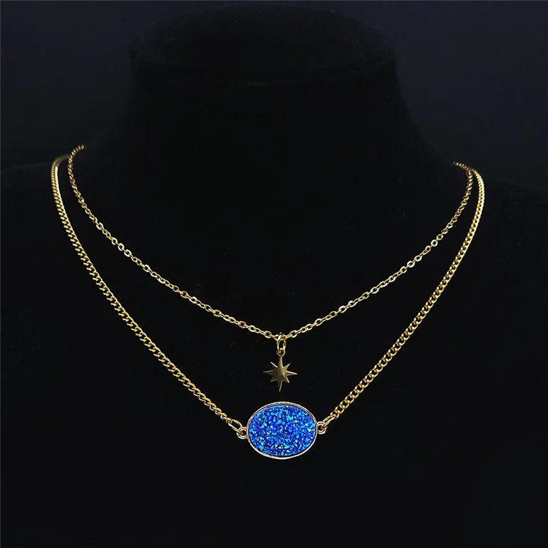 2PCS Blue Natural Stone Stainless Steel Layer Necklaces Women Gold Color Oval Star Chain Necklaces Jewelry bijoux NS04
2PCS Blue Natural Stone Stainless Steel Layer Necklaces Women Gold Color Oval Star Chain Necklaces Jewelry bijoux NS04