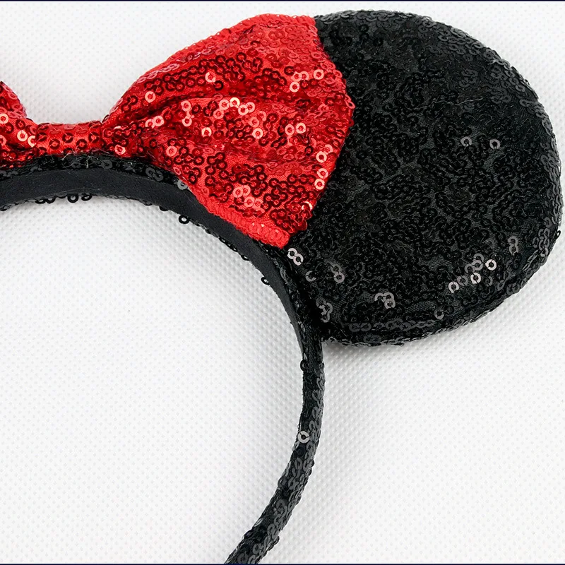 Mickey Ears Girls Cartoon HeadBand Minnie Stereo Sequin Bow Hair Accessories cute Headwear Bows Birthday Party Headband | Аксессуары для