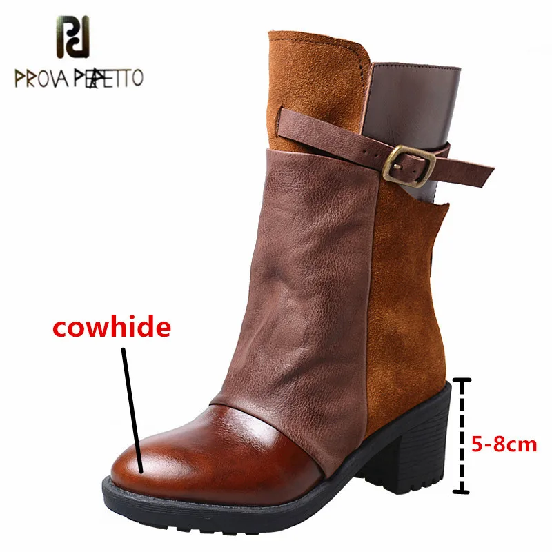 Prova Perfetto Buckle Strap Women Motorcycle Boots Genuine Leather Round Toe Patchwork Ankle Boots For Woman High Heels Shoes
Prova Perfetto Buckle Strap Women Motorcycle Boots Genuine Leather Round Toe Patchwork Ankle Boots For Woman High Heels Shoes