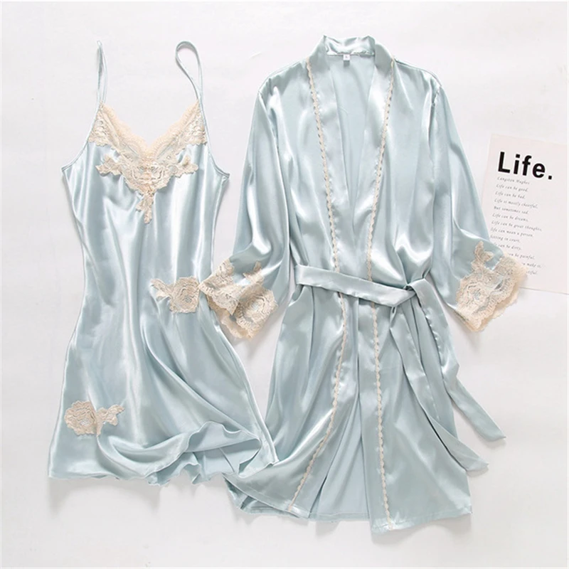 Women's Sleep Ice silk two-piece nightgown nightdress set sexy lace V-neck nightdress comfortable and breathable Homewear SP0007
Women's Sleep Ice silk two-piece nightgown nightdress set sexy lace V-neck nightdress comfortable and breathable Homewear SP0007