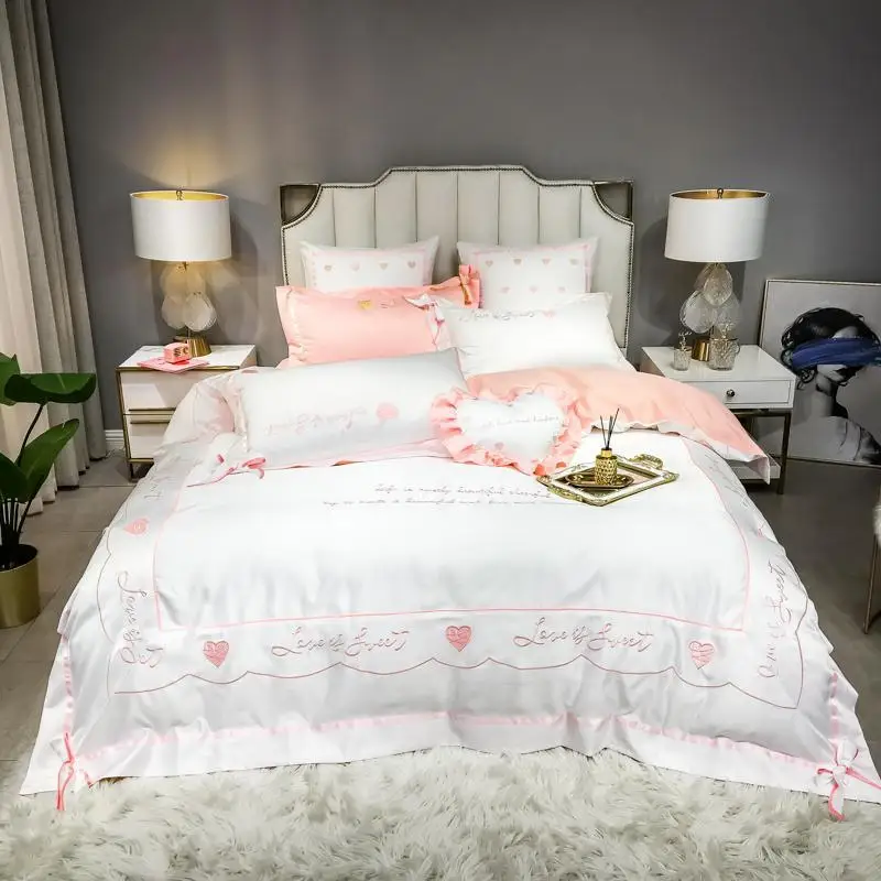 30Pink Satin Silk Embroidery Wedding Bedding Set Luxurious Duvet Cover Bed Set Flat Sheet Pillowcases Queen King For Girls #s
30Pink Satin Silk Embroidery Wedding Bedding Set Luxurious Duvet Cover Bed Set Flat Sheet Pillowcases Queen King For Girls #s