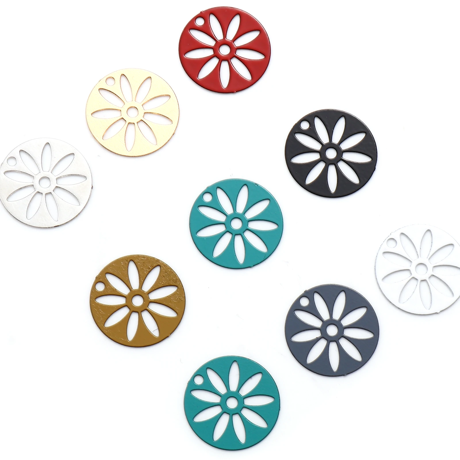 50 PCs Round Flower Painted Matal Filigree Stamping Charms Hollow Flowers Pendants For DIY Necklace Jewelry Finding 16mm Dia.
50 PCs Round Flower Painted Matal Filigree Stamping Charms Hollow Flowers Pendants For DIY Necklace Jewelry Finding 16mm Dia.