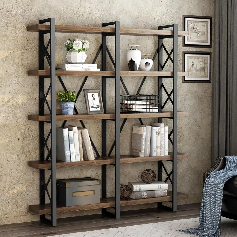 Tribesigns 5-Tier Double Wide Open Bookcase, Solid Wood Industrial Large Metal Bookcases Furniture
Tribesigns 5-Tier Double Wide Open Bookcase, Solid Wood Industrial Large Metal Bookcases Furniture