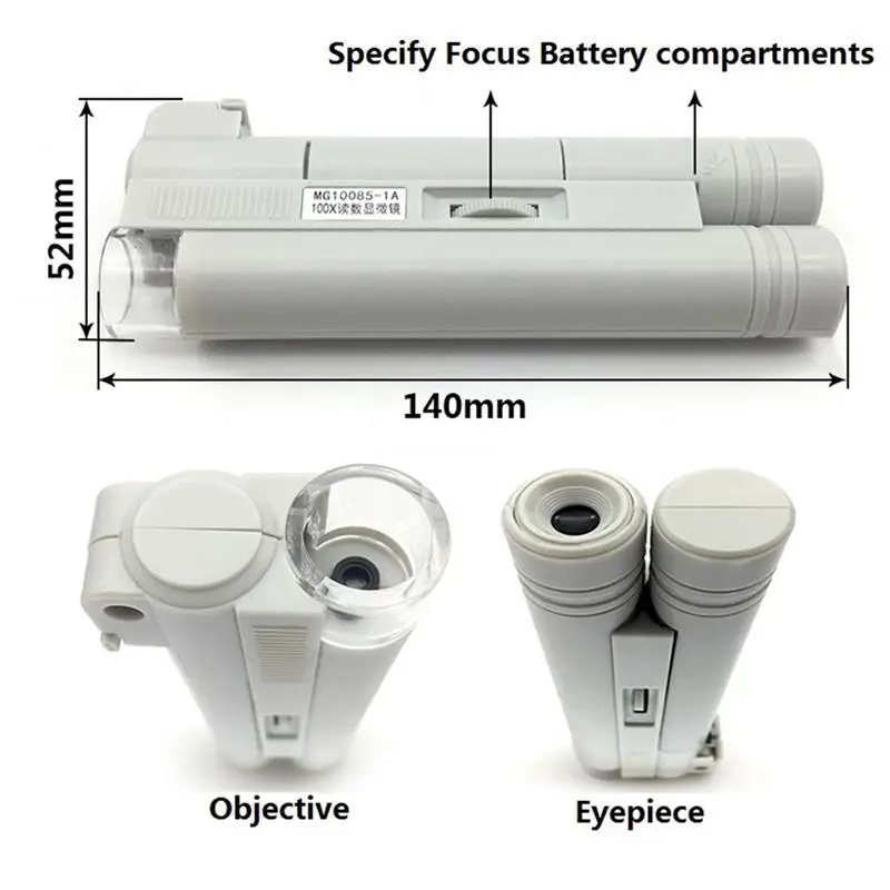 Handheld Microscope 40X 80X 100X Mini Pocket Portable Microscope LED Lamp Light Foldable Jewelry Magnifier Magnifying Loupe
Handheld Microscope 40X 80X 100X Mini Pocket Portable Microscope LED Lamp Light Foldable Jewelry Magnifier Magnifying Loupe