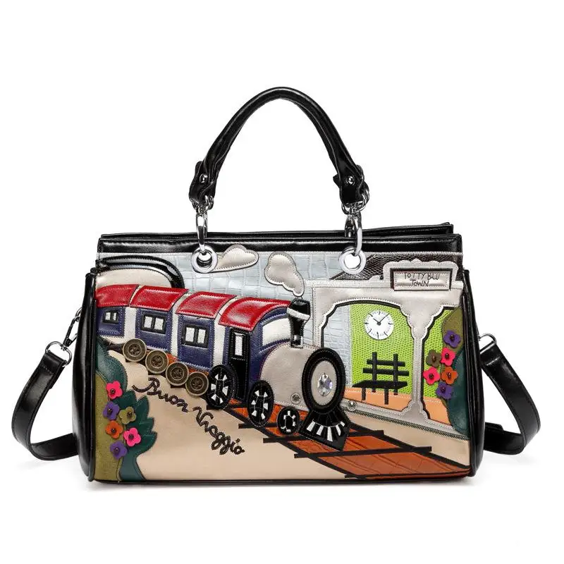 High Quality Pu Leather Tote Bags for Women 2021 Winter Korean Cartoon Train Stitching Handbag Creative Shoulder Crossbody Bags
High Quality Pu Leather Tote Bags for Women 2021 Winter Korean Cartoon Train Stitching Handbag Creative Shoulder Crossbody Bags
