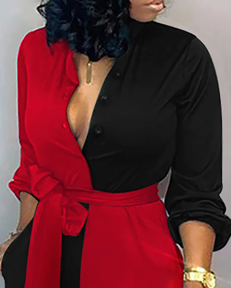 Red Black Patchwork Jumpsuit Women Sashes Self Tied Waist Long Sleeve Jumpsuit Casual Loose Wide Leg Rompers Womens Overalls
Red Black Patchwork Jumpsuit Women Sashes Self Tied Waist Long Sleeve Jumpsuit Casual Loose Wide Leg Rompers Womens Overalls
