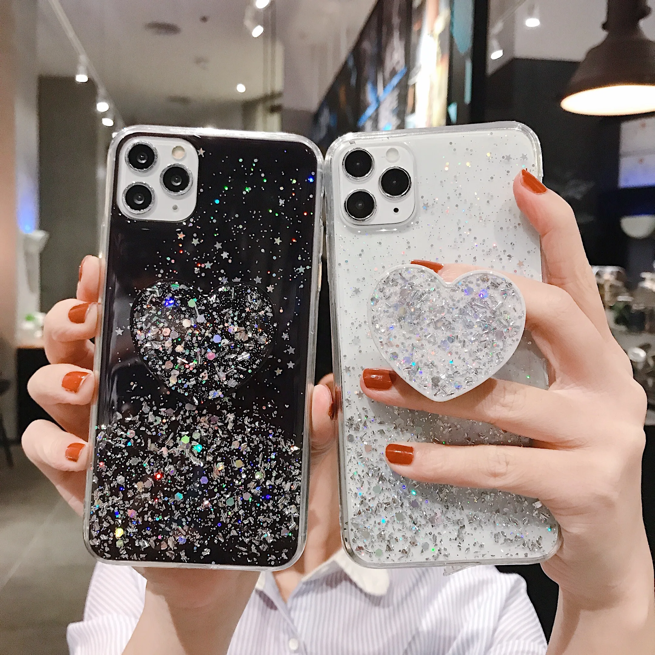 Роскошный чехол подставка с блестками в форме сердца для телефона Samsung Note20Plus