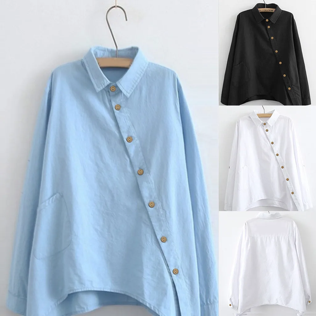 Women Casual Shirt Fashion Solid Color Long Sleeve Shirts Single Row Diagonal Button Lapel Blouse Tops Plus Clothing *4Q
Women Casual Shirt Fashion Solid Color Long Sleeve Shirts Single Row Diagonal Button Lapel Blouse Tops Plus Clothing *4Q