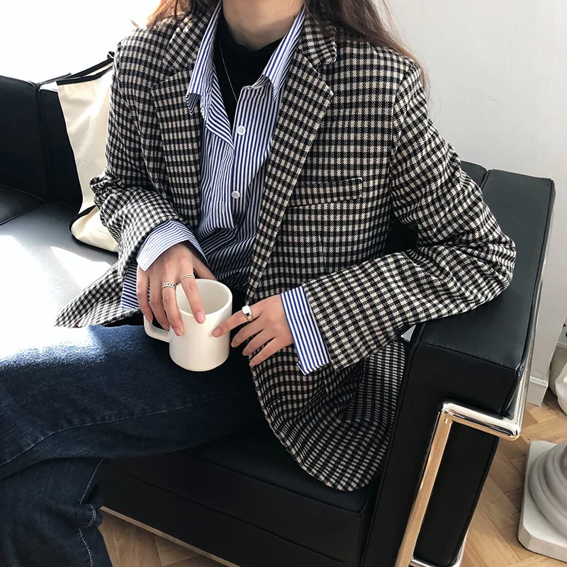 Plaid Blazer Women's Spring Autumn New Korean-Pockets Long Sleeve Work Suit Retro Plaid Casual Suit Jacket 8013
Plaid Blazer Women's Spring Autumn New Korean-Pockets Long Sleeve Work Suit Retro Plaid Casual Suit Jacket 8013