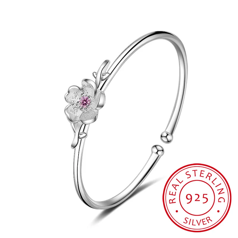 925 Sterling Silver Plum Flower Open Bracelets & Bangles High Quality Elegant Lady Sterling-silver-jewelry Pulseira Feminina
925 Sterling Silver Plum Flower Open Bracelets & Bangles High Quality Elegant Lady Sterling-silver-jewelry Pulseira Feminina