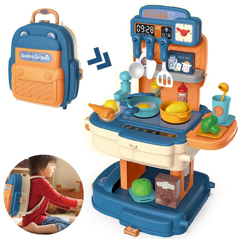 34 PCS Kids Kitchen Toys Backpack Kitchen Pretend Play Simulation Food Cooking Accessories Faucet with Running Water
34 PCS Kids Kitchen Toys Backpack Kitchen Pretend Play Simulation Food Cooking Accessories Faucet with Running Water