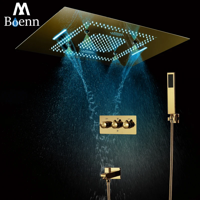 MBoenn Large Polished Gold Rain Shower System Hot and Cold Bathroom Faucet Ceiling 23"x31" LED ShowerHeads Concealed Mixer Brass
MBoenn Large Polished Gold Rain Shower System Hot and Cold Bathroom Faucet Ceiling 23"x31" LED ShowerHeads Concealed Mixer Brass