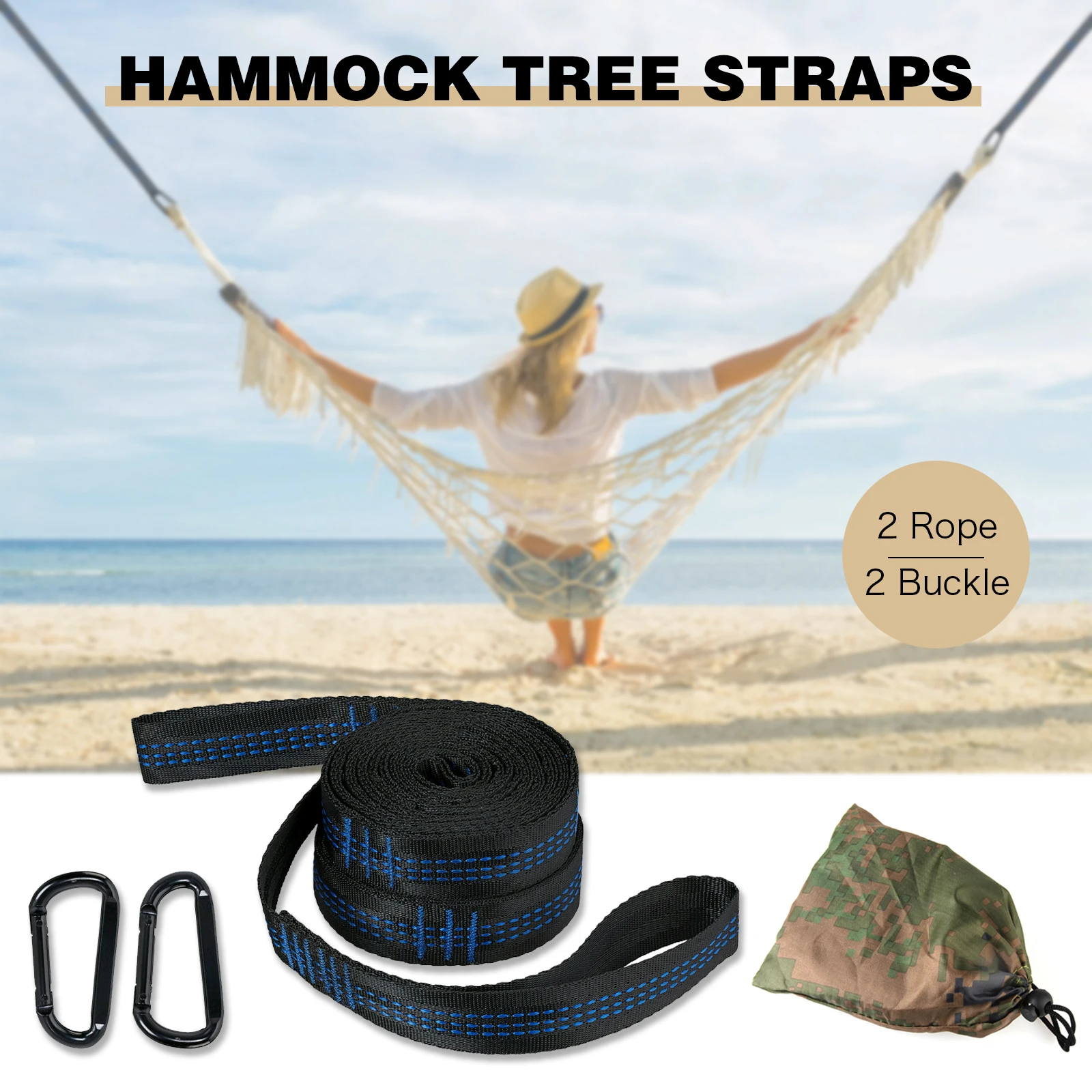 2PCS Hammock Tree Straps Reinforced Polyester Straps 2200 LB Breaking Strength Outdoor Yoga Camping Hammock straps with 2 Buckle
2PCS Hammock Tree Straps Reinforced Polyester Straps 2200 LB Breaking Strength Outdoor Yoga Camping Hammock straps with 2 Buckle