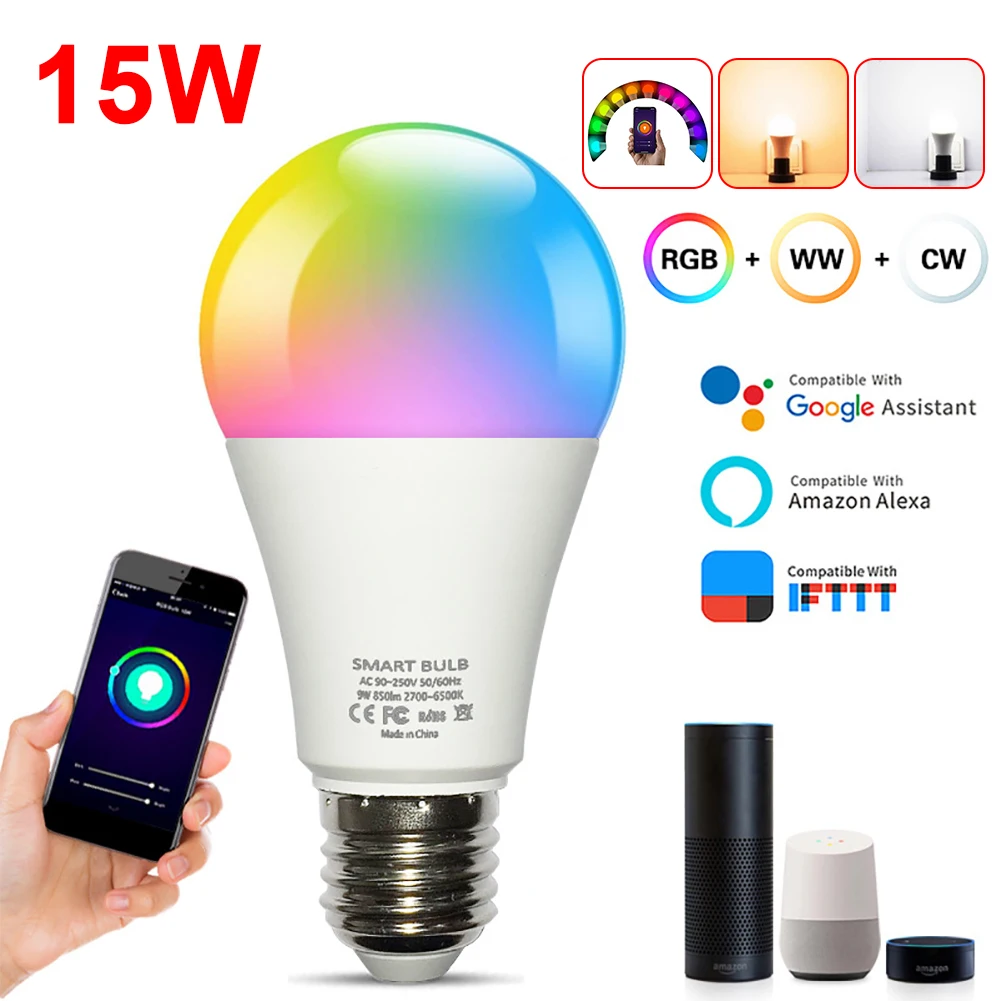 Smart Light Lamp Wifi Bulb 12W 15W Color Changing RGB LED Bulb E27 110V 220V APP Remote Compatible Alexa Google Home Dropship
Smart Light Lamp Wifi Bulb 12W 15W Color Changing RGB LED Bulb E27 110V 220V APP Remote Compatible Alexa Google Home Dropship