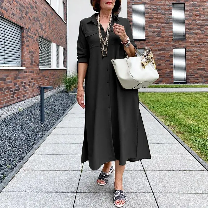 Shirt Dress Casual Solid Lapel Collar Button Up Dresses VONDA Women Long Sleeve Long Maxi Vestidos Oversize Elegant Sundress
Shirt Dress Casual Solid Lapel Collar Button Up Dresses VONDA Women Long Sleeve Long Maxi Vestidos Oversize Elegant Sundress