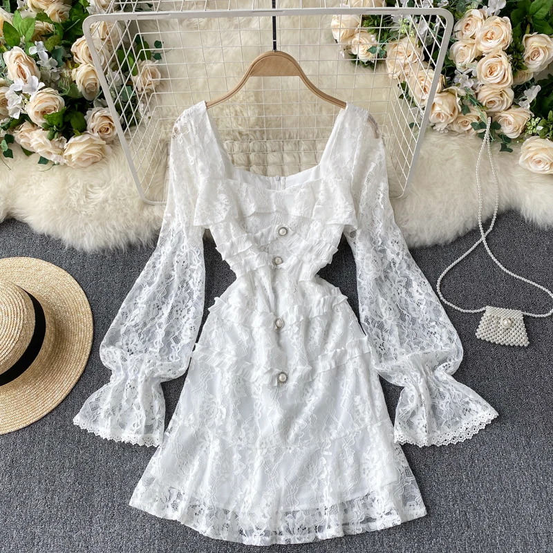 2021 Spring Korea Fashion Women Elegant Solid Color Square Collar Puff Sleeve Lace Party Dress Vestidos De Mujer H170
2021 Spring Korea Fashion Women Elegant Solid Color Square Collar Puff Sleeve Lace Party Dress Vestidos De Mujer H170