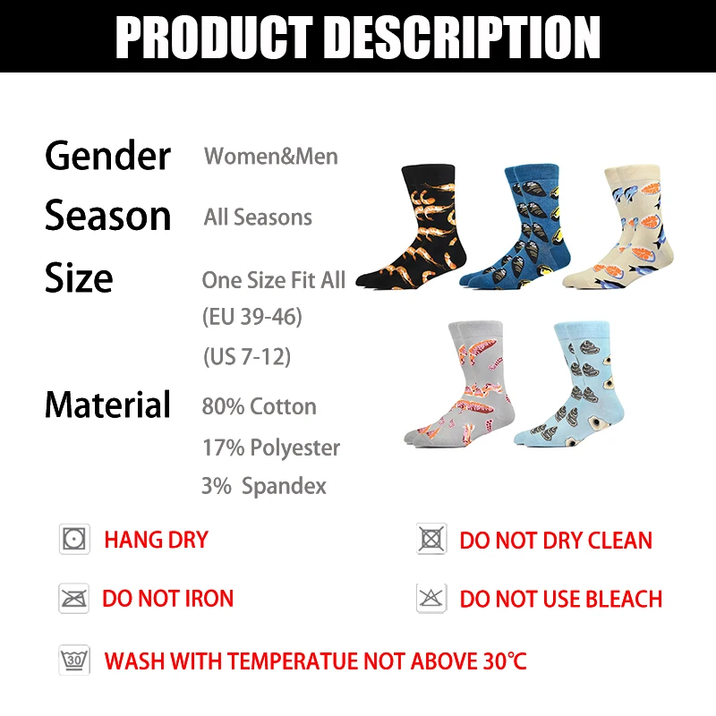 Happy Harajuku Fun Socks Creative Life Sokon Sox Beach Food Seafood Shrimp Abalone Salmon Octopus Printed Kawaii Cotton Socks
Happy Harajuku Fun Socks Creative Life Sokon Sox Beach Food Seafood Shrimp Abalone Salmon Octopus Printed Kawaii Cotton Socks