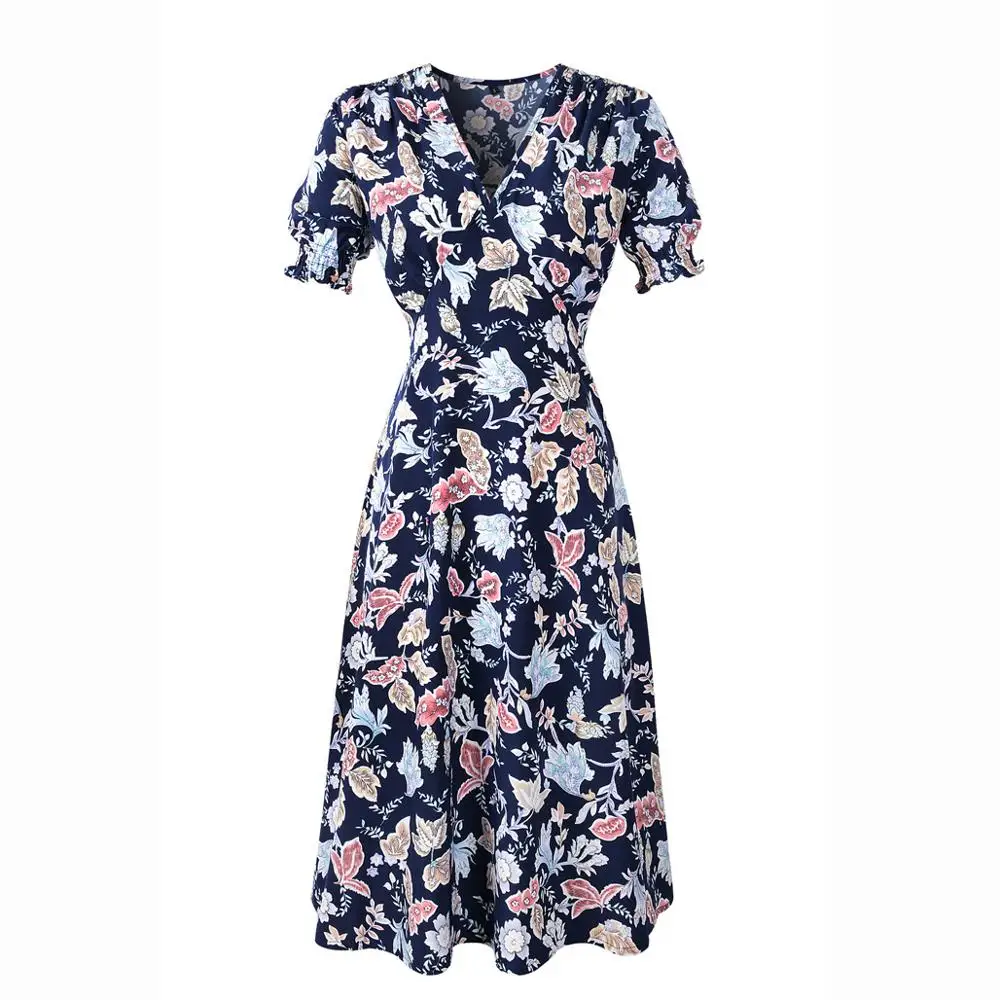 Summer Women 2021 Fashion V-neck Casual Elastic Waist Boho Beach Dress Plus Size Floral Print Vintage Chiffon Midi Dress Vestido
Summer Women 2021 Fashion V-neck Casual Elastic Waist Boho Beach Dress Plus Size Floral Print Vintage Chiffon Midi Dress Vestido