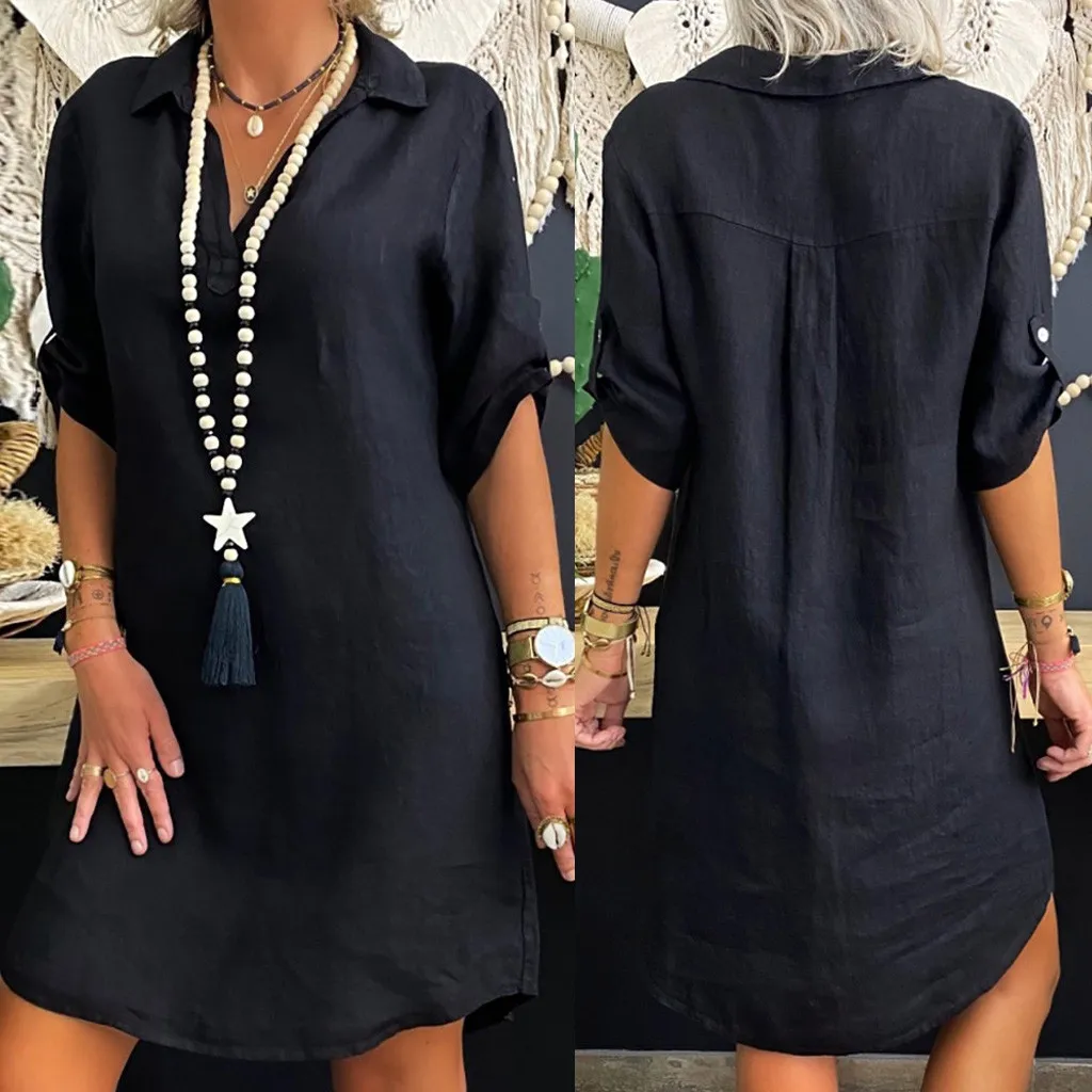 Fashion Long Blouses Women Clothes Solid Color Cotton Linen Turn Down Collar Loose Shirt Dress blusas mujer de moda 
Fashion Long Blouses Women Clothes Solid Color Cotton Linen Turn Down Collar Loose Shirt Dress blusas mujer de moda