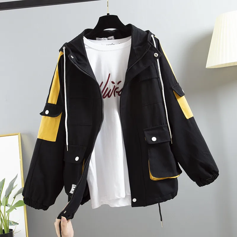 2020 Spring Autumn Outerwear Coat Women Long Sleeve Casual Patchwork Loose Zipper Windbreaker Female Harajuku Hooded Jacket m495
2020 Spring Autumn Outerwear Coat Women Long Sleeve Casual Patchwork Loose Zipper Windbreaker Female Harajuku Hooded Jacket m495