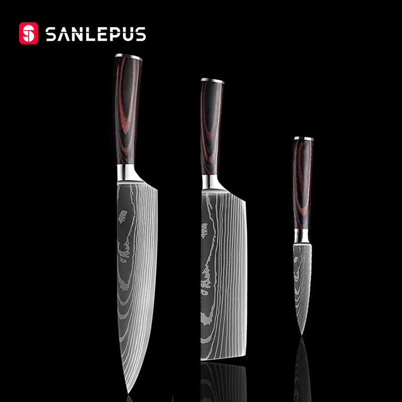 SANLEPUS Chef knife 3 PCS Set Kitchen Knives Laser Damascus Pattern Sharp Japanese Santoku Knife Cleaver Slicing Utility Knife
SANLEPUS Chef knife 3 PCS Set Kitchen Knives Laser Damascus Pattern Sharp Japanese Santoku Knife Cleaver Slicing Utility Knife