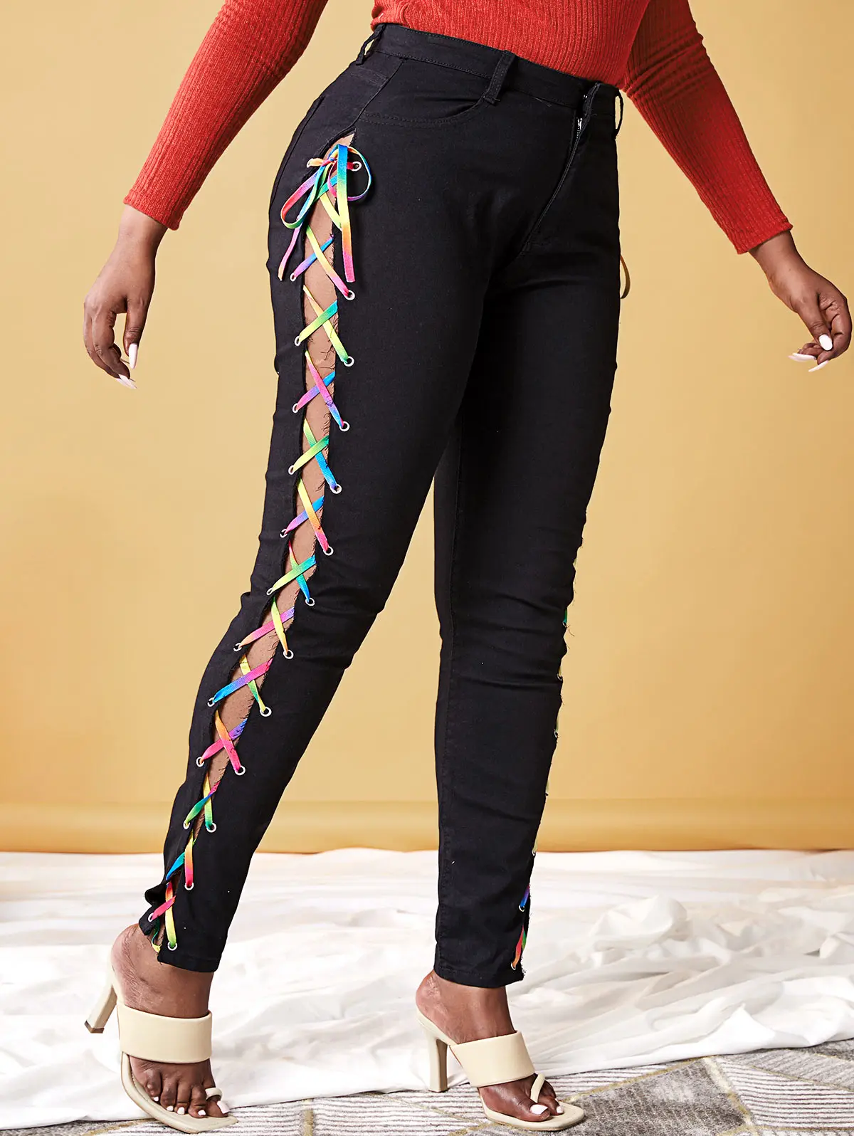 Rainbow Lace Up High Rise Jeans Tights Women Pants legging femme Women's Pants printed leggings
Rainbow Lace Up High Rise Jeans Tights Women Pants legging femme Women's Pants printed leggings