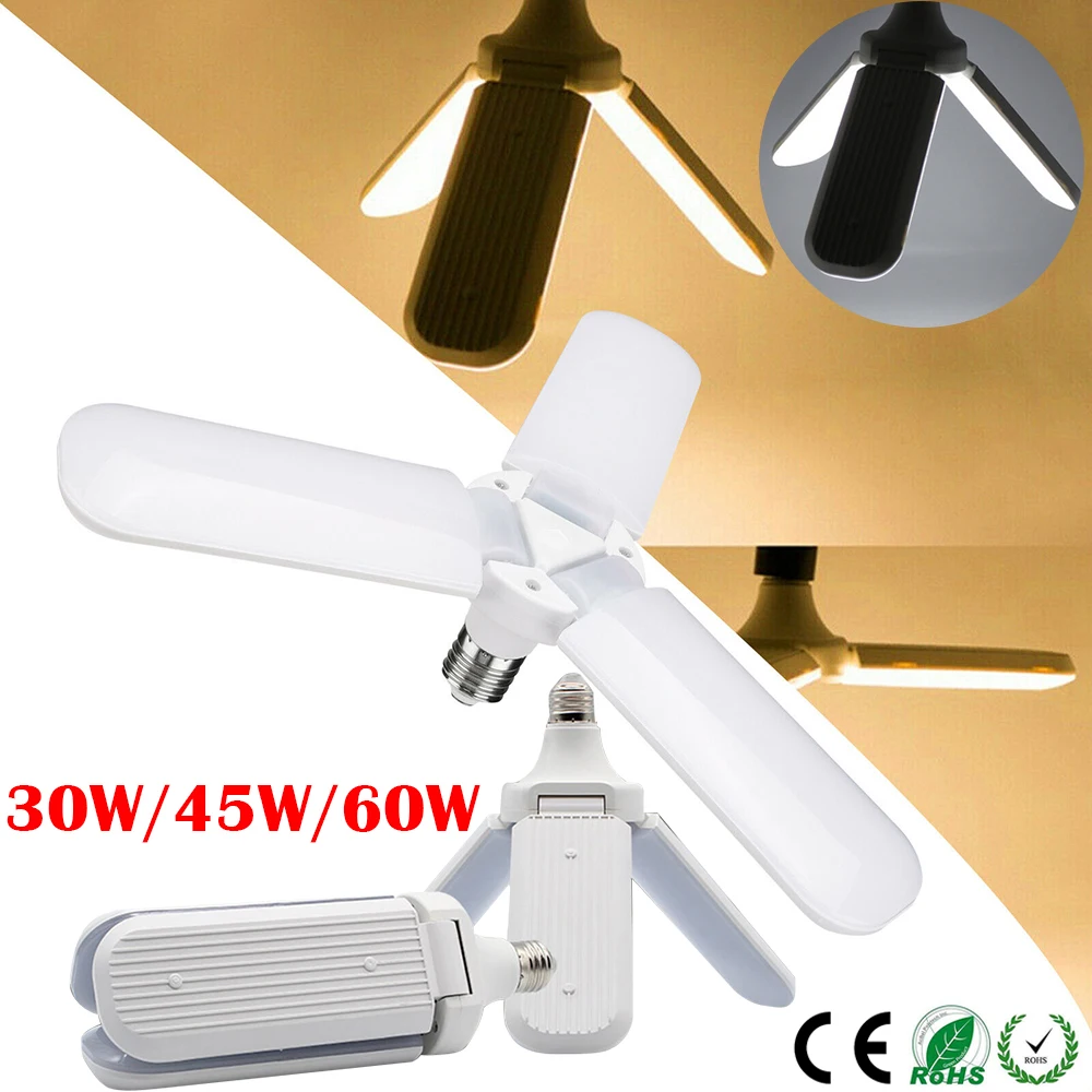 30/45/60W LED Bulb Super Bright Foldable Fan Blade Angle Adjustable Ceiling Lamp Home Energy Saving Lights CE RoHS AC95-265V D30
30/45/60W LED Bulb Super Bright Foldable Fan Blade Angle Adjustable Ceiling Lamp Home Energy Saving Lights CE RoHS AC95-265V D30