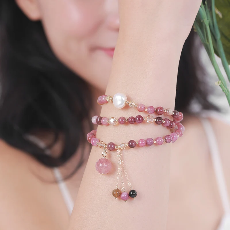 Original design handmade DIY natural tourmaline Austrian crystal bracelet Women multi-layer baroque pearl strawberry 
Original design handmade DIY natural tourmaline Austrian crystal bracelet Women multi-layer baroque pearl strawberry