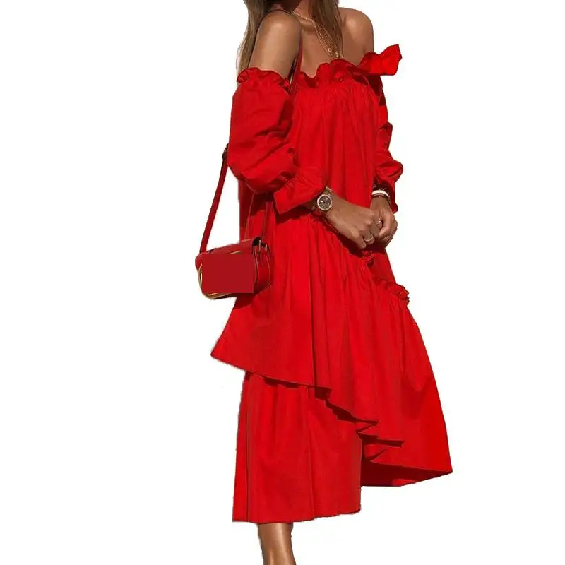 Z-zoux Women Dress Slash Neck Off Shoulder Fashion Long Dresses Irregular Ruffles Casual Loose Dress Women Plus Size Dresses New
Z-zoux Women Dress Slash Neck Off Shoulder Fashion Long Dresses Irregular Ruffles Casual Loose Dress Women Plus Size Dresses New