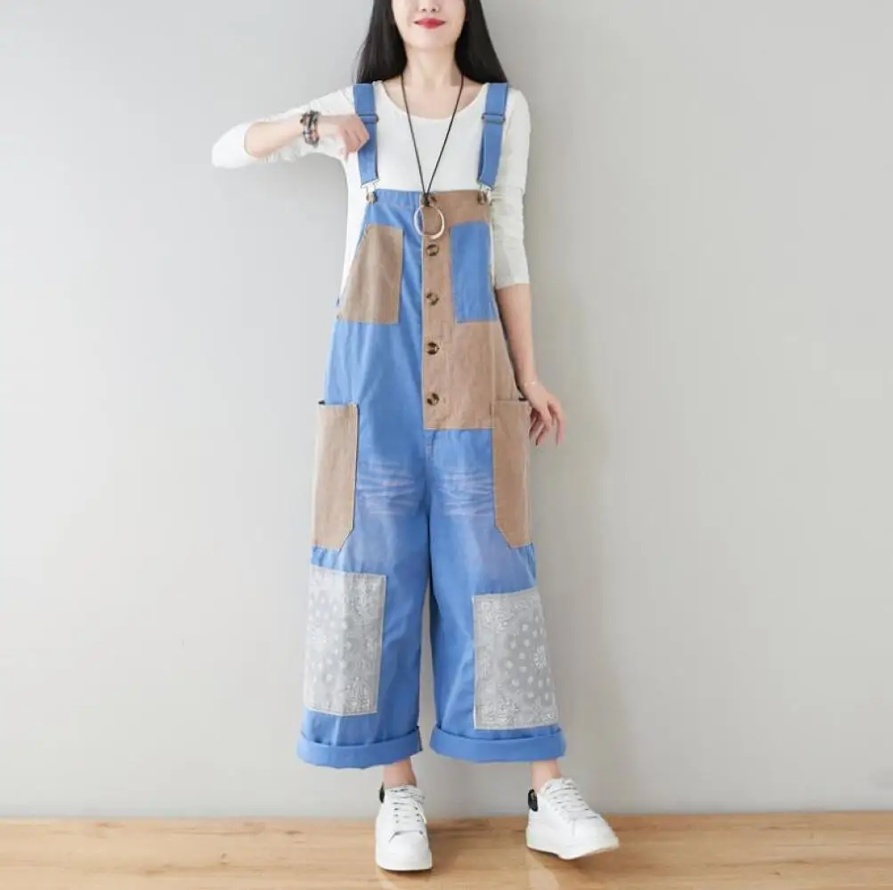 Personalized Patch Hit Color Loose Casual Denim Wide-leg Jumpsuit Ladies New Single-breasted Washed Denim Trousers
Personalized Patch Hit Color Loose Casual Denim Wide-leg Jumpsuit Ladies New Single-breasted Washed Denim Trousers