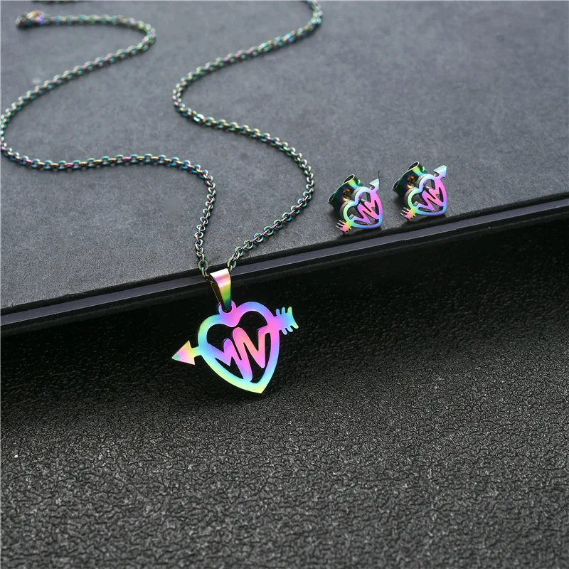Hollow Angel Pendant Necklace Earrings Small Set Simple Love Stainless Steel Colorful Jewelry Clavicle Stud Earring Set Chain
Hollow Angel Pendant Necklace Earrings Small Set Simple Love Stainless Steel Colorful Jewelry Clavicle Stud Earring Set Chain