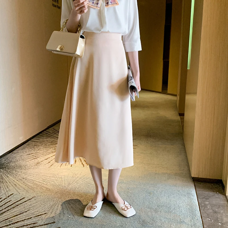 Женская юбка с завышенной талией, розовая трапециевидная юбка до середины икры, шифоновая элегантная офисная юбка, 2022 
Женская юбка с завышенной талией, розовая трапециевидная юбка до середины икры, шифоновая элегантная офисная юбка, 2022