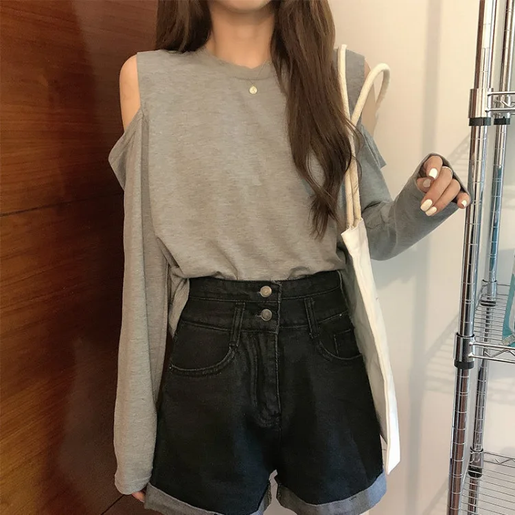 Women's 2020 new spring/autumn retro harbor style off shoulder net red loose solid color long sleeve T-shirt for female students
Women's 2020 new spring/autumn retro harbor style off shoulder net red loose solid color long sleeve T-shirt for female students