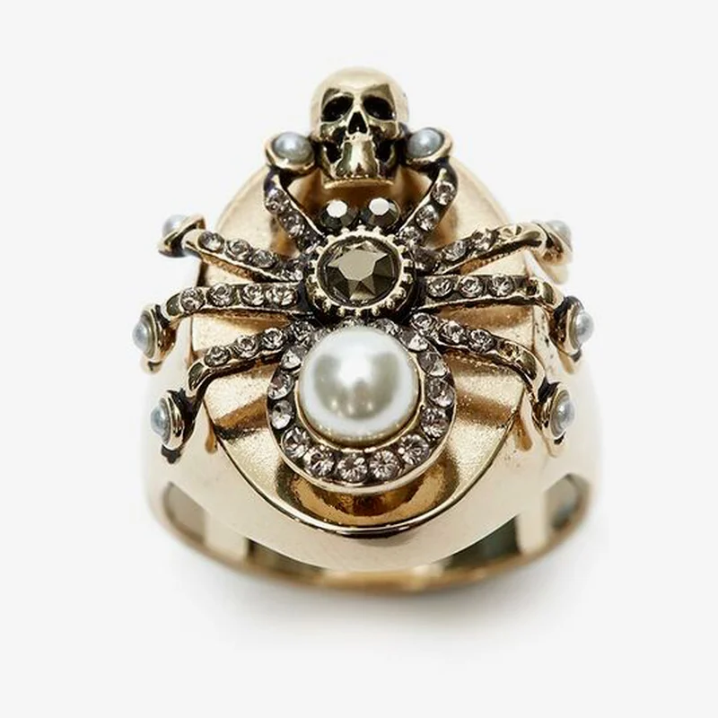 Unique Gothic Big Black Spider Skull Skeleton Head Ring with Imitation Pearl Crystal Rhinestone Zircon for Men Party Jewelry
Unique Gothic Big Black Spider Skull Skeleton Head Ring with Imitation Pearl Crystal Rhinestone Zircon for Men Party Jewelry